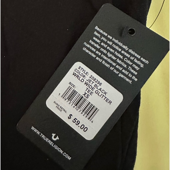 True Religion Women GLITTER WORLD WIDE LOGO TEE XS NWT Black/Orange - Picture 10 of 10